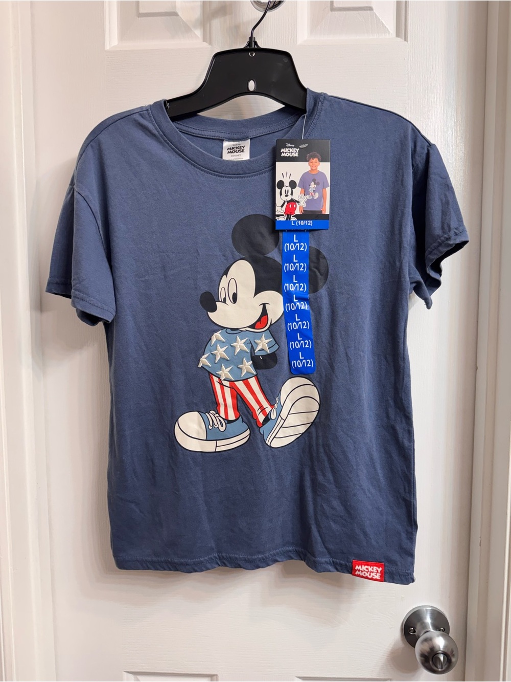 Disney Mickey Mouse Boys' Blue Patriotic Graphic Tee, Size L (10/12) New